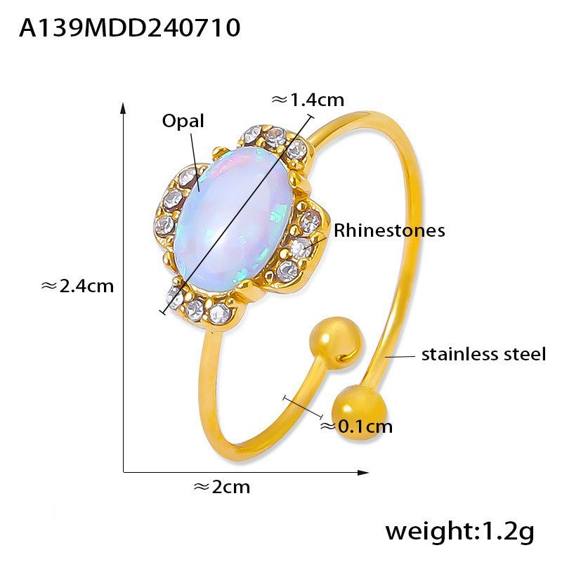Gold-Tone Iridescent Stone Open Ring