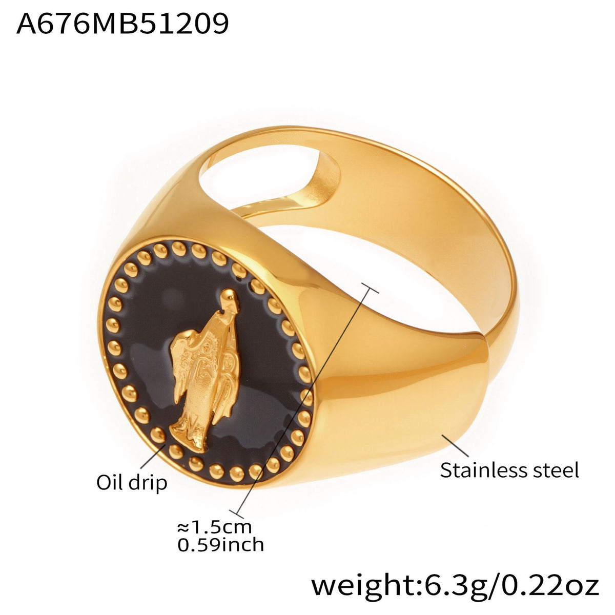 18K Gold-Plated Enamel Portrait Ring