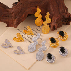 18K Gold-Plated Textured Heart & Agate Earrings