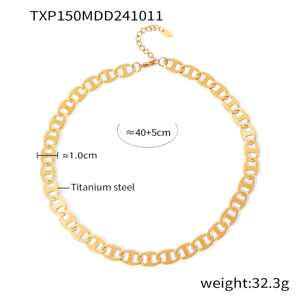 18K Gold-Plated Oval Center-Bar Chain Jewelry
