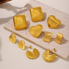 Gold-Tone Ribbed Geometric Stud Earrings