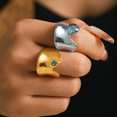 Aqua Glass Sculptural Concave Ring