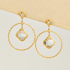 18K Gold-Plated Glass Clover Circle Drop Earrings