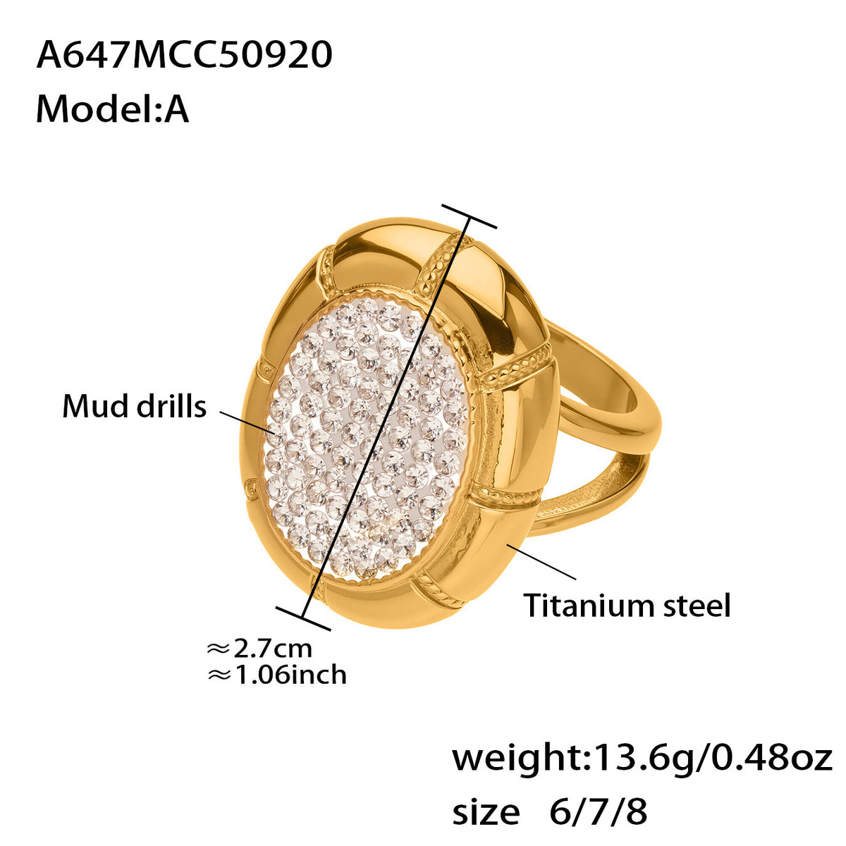 18K Gold-Plated Clover or Oval Stone-Set Ring