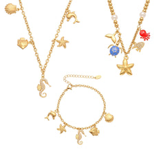 18K Gold-Plated Seahorse Charm Necklace & Bracelet