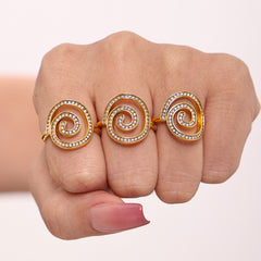 18K Gold-Plated Cubic Zirconia Spiral Open Ring