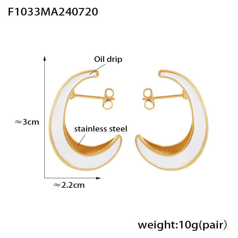 18K Gold-Plated Crescent Enamel Hoop Earrings