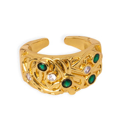 Ornate Green Accent Open Statement Ring