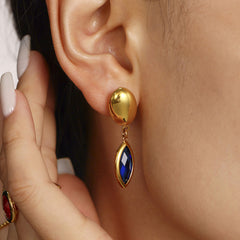18K Gold-Plated Marquise Glass Drop Earrings