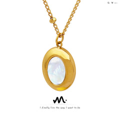 Oval Shell-Inlay Pendant Necklace