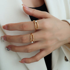 Pearl-Look Geometric Open Ring