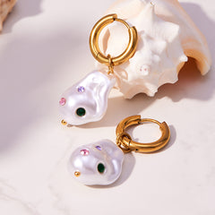 Baroque Pearl-Look & Colorful Stone Drop Earrings