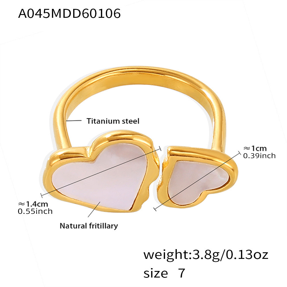 18K Gold-Plated Mother-of-Pearl Heart Open Ring
