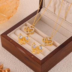 Heart Pendant Necklace or Sparkling Bow Earrings