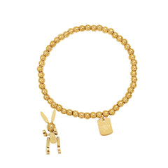 18K Gold-Plated Rabbit Charm Beaded Stretch Bracelet