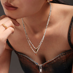 Natural Stone Bead Black Cubic Zirconia Necklace