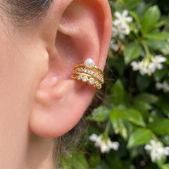18K Gold-Plated Shell Pearl-Look Ear Cuff