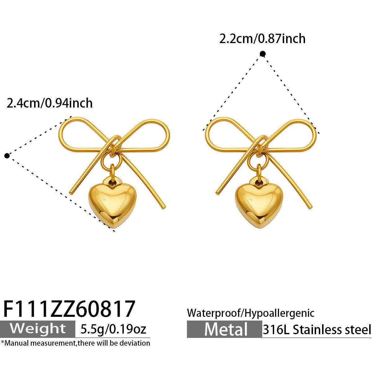Gold-Tone Bow and Heart Drop Earrings