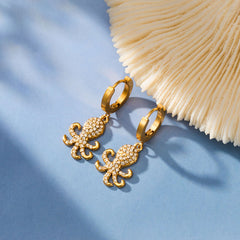 18K Gold-Plated Octopus Drop Hoop Earrings