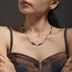 Green Aventurine Bamboo-Style Bead Necklace