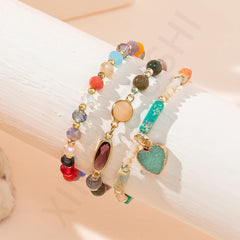 3-Piece Boho Heart Charm Beaded Bracelet Stack