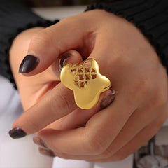 18K Gold-Plated Openwork Flower Ring