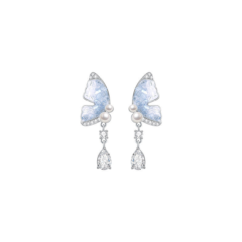 Daphne Pearl Butterfly Drop Earrings