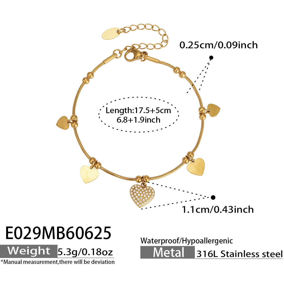 18K Gold-Plated Heart and Rose Charm Bracelets