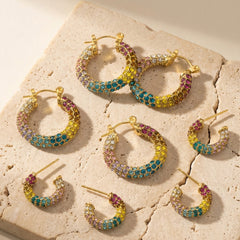Rainbow Cubic Zirconia Hoop Earrings