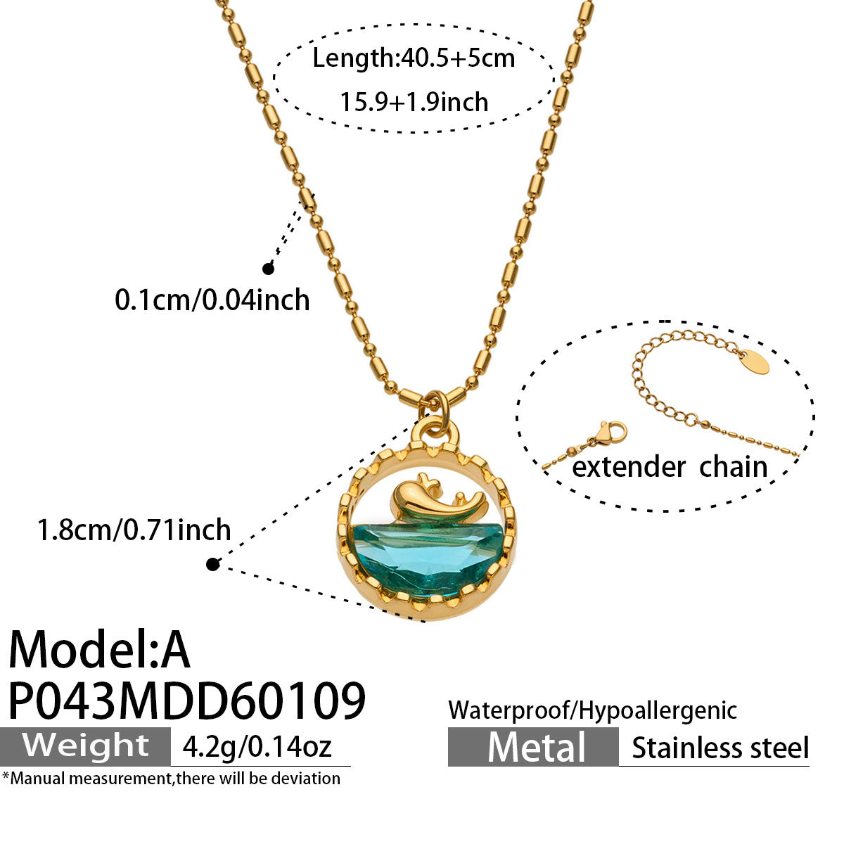 Colored Glass Whale or Ocean Pendant Necklace
