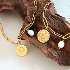Freshwater Pearl & Portrait Coin Necklace