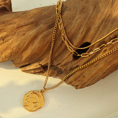 18K Gold-Plated Portrait Coin Triple-Layer Necklace