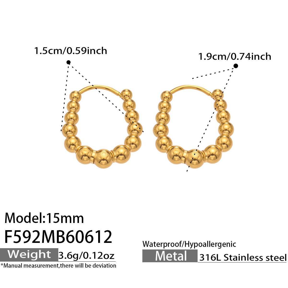 18K Gold-Plated Polished Bead Hoop Earrings