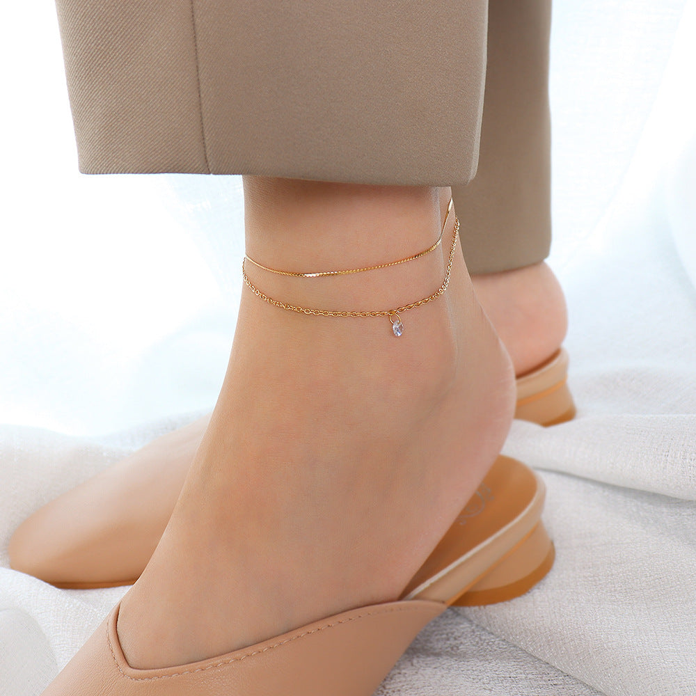 18K Gold-Plated Layered Cubic Zirconia Anklet