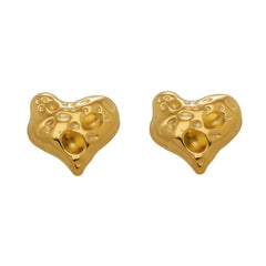 18K Gold-Plated Hammered Heart Stud Earrings