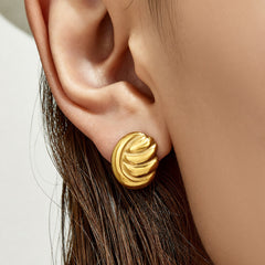 18K Gold-Plated Rippled Oval Stud Earrings
