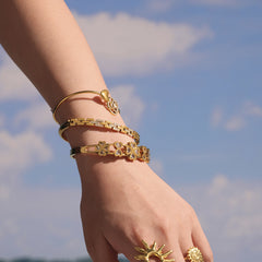 Rose or Bee Cubic Zirconia Open Cuff Bracelet