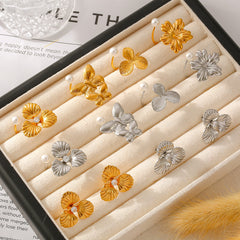Floral Pearl-Look Earrings or Open Ring