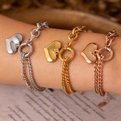 Mixed-Link Heart Charm Bracelet