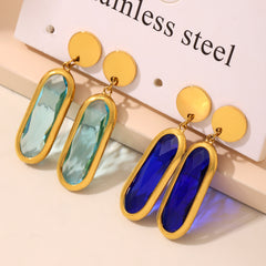 Gold-Tone Oval Glass Drop Earrings