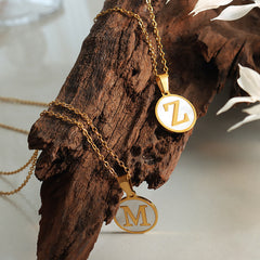 White Shell Initial Medallion Necklace