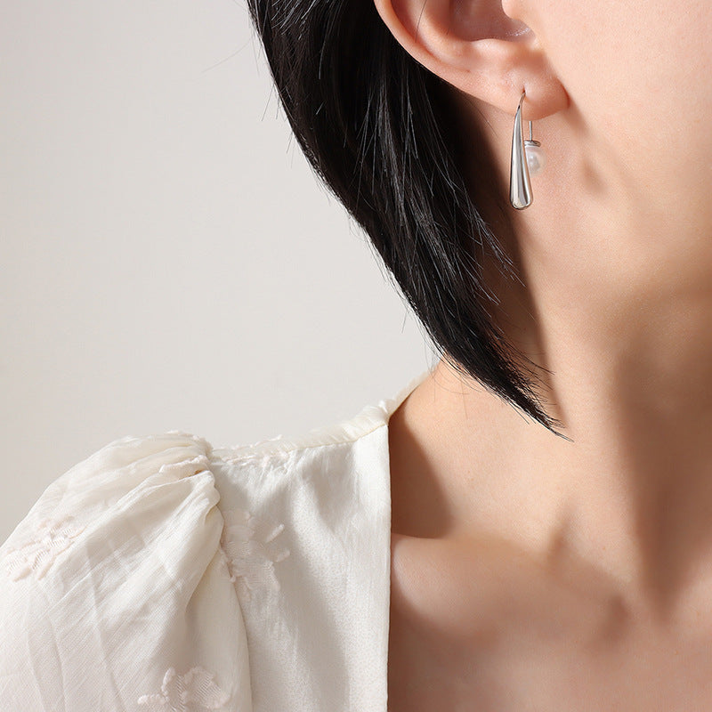 Curved Pearl-Look Drop Earrings