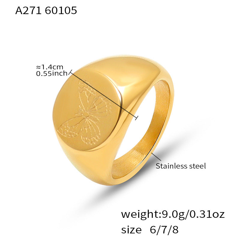 18K Gold-Plated Engraved Signet Ring