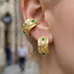 Turquoise-Color and Rhinestone C-Hoop Earrings