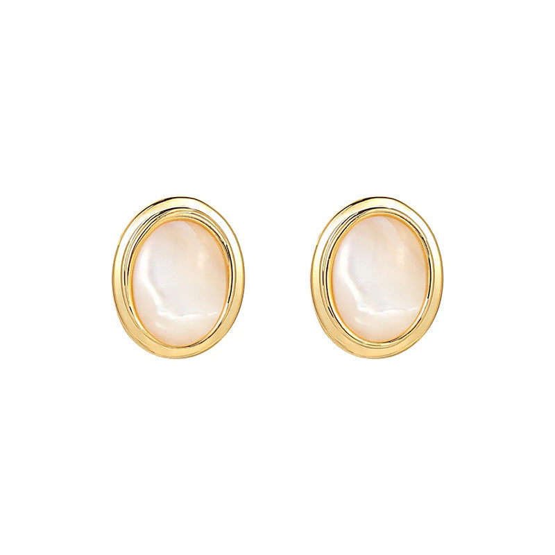 Nicolette Vintage-Inspired White Mother-of-Pearl Oval Stud Earrings
