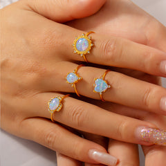 Gold-Tone Iridescent Stone Open Ring