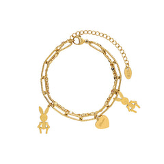 Rabbit and Heart Charm Link Bracelet