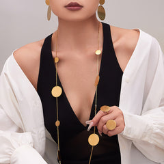18K Gold-Plated Round Disc Earrings or Ring