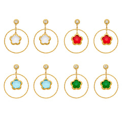 Czech Glass Flower Charm Hoop Earrings