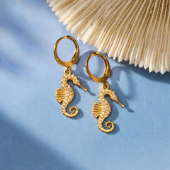18K Gold-Plated Cubic Zirconia Seahorse Earrings